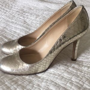 Kate Spade gold snakeskin almond toe pumps
